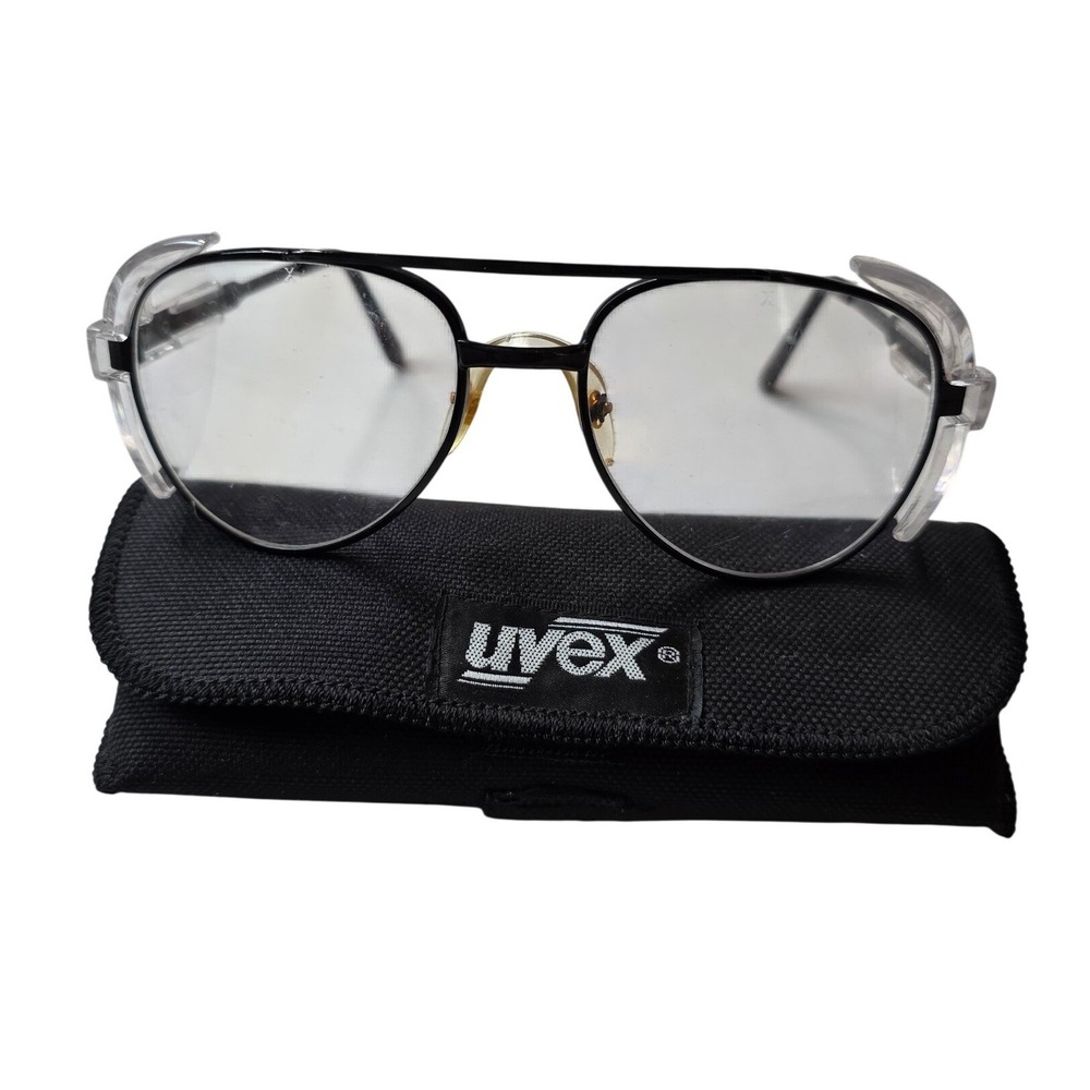 Vintage Uvex 9159 Safety Glasses Black Aviator Z87 Clear‎ Side Shields 1996 F1